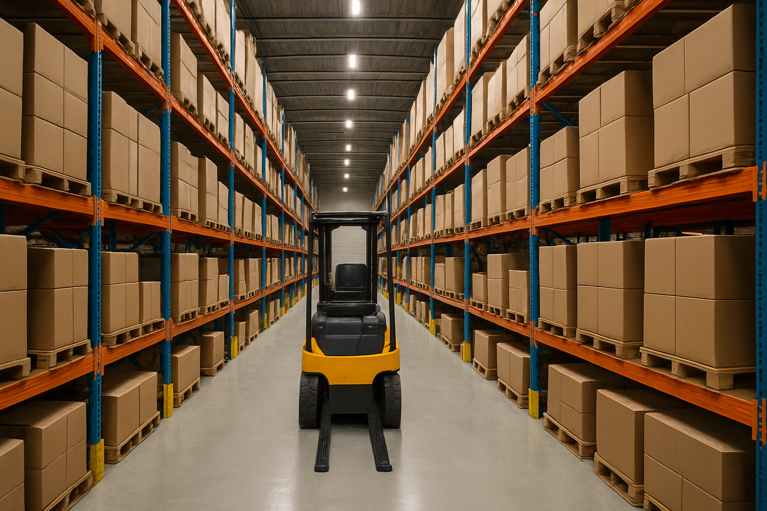 Warehouse with a forklift